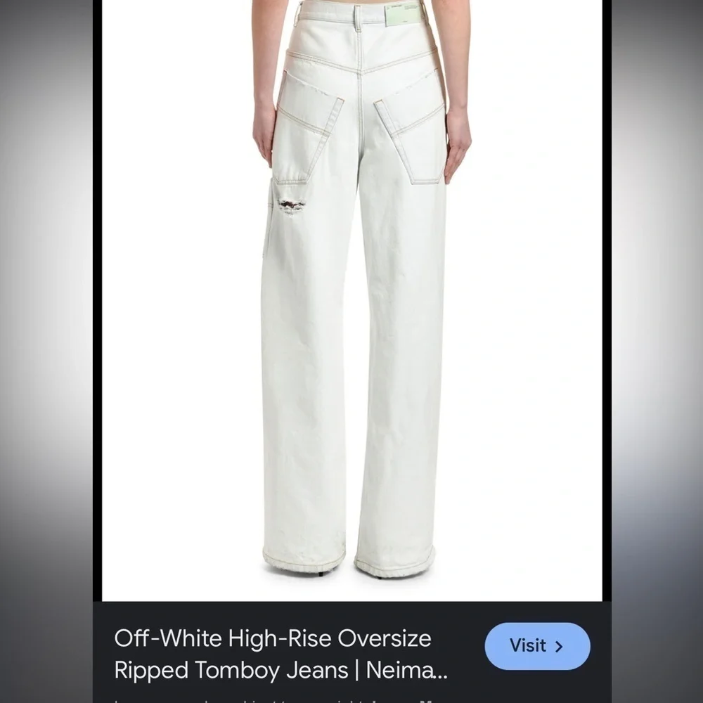 Off White- NWT High Oversized White Ripped Tomboy Jeans - Picture 7 of 7